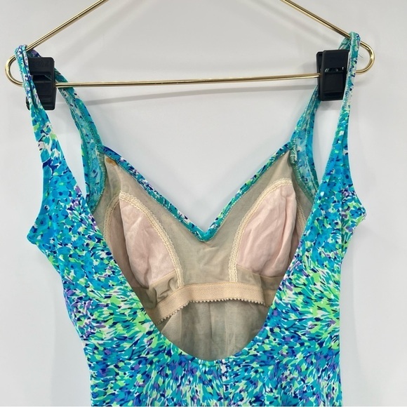 Gabar Vintage Blue Floral Print V-Neck One-Piece Full Coverage Swimsuit Size 12 - Picture 10 of 11